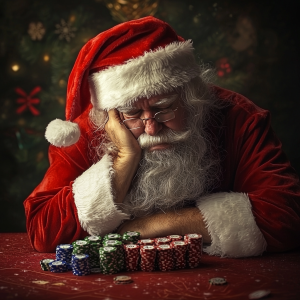 Why Your Company’s Holiday Celebration with Philly Casino Parties Shouldn’t Turn Into a Competition 2 a man in a santa garment and hat with his head on his hand